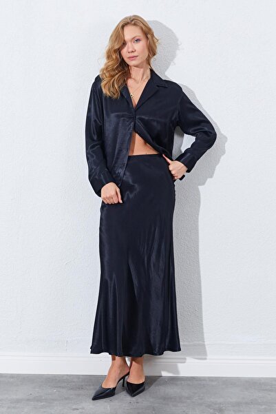 TENA Women's Black Satin Long Skirt