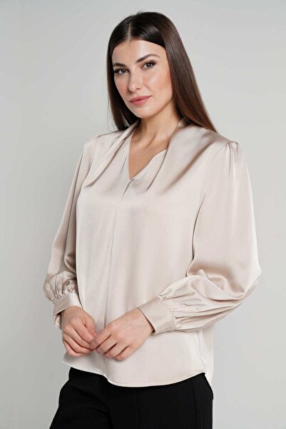 Nichii بلوزة نسائية سادة بأكمام طويلة ورقبة دائرية