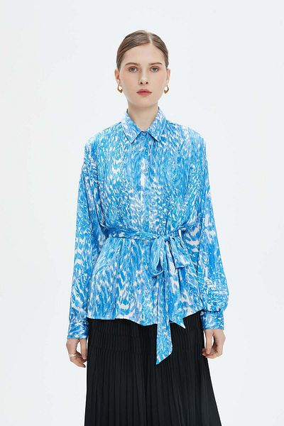 Nichii Women's Long Sleeve Pleated Button-Down Shirt