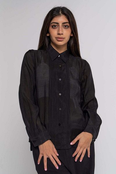 Nichii Women's Sheer Solid Long Sleeve Shirt