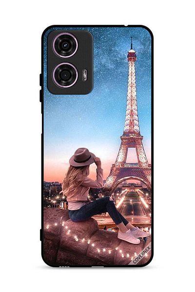 Covernex غطاء حماية لهاتف موتورولا موتو جي 24 4G بطبعة فتاة القبعة وبرج إيفل