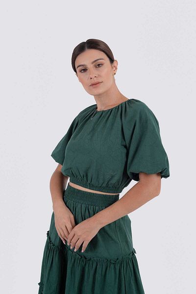 Nichii Women's Short Puff Sleeve Cinched Oversized Blouse