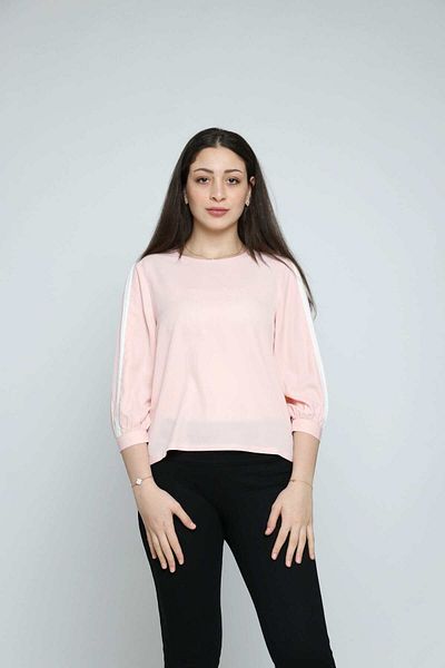 Nichii Women's Solid 3/4 Sleeve Blouse with Stripes and Button Detail
