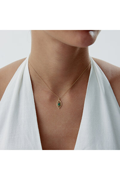 Cherry by Özkonak Yeşil Damla Taş Yaprak Kolye