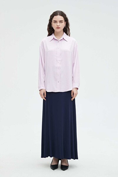 Nichii Women's Short Front Plain Blouse with Collar, Buttons, and Long Sleeves