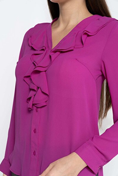 Nichii Women's Long Sleeve Blouse with Ruffles on the Chest