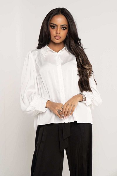 Nichii Women's Long Sleeve Solid Button-Up Shirt with Cuff and Collar