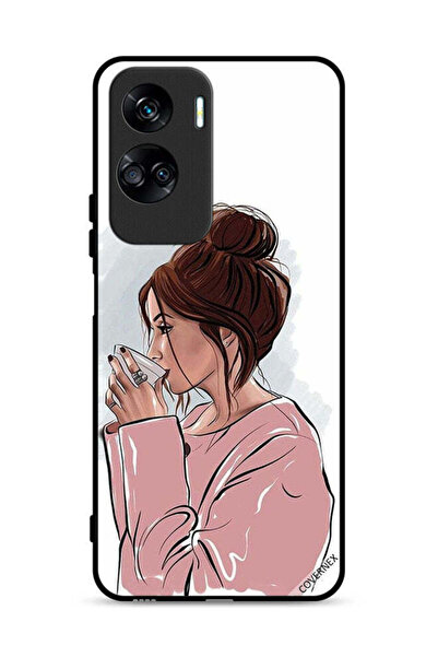 Covernex غطاء حماية لهاتف Honor 90 Lite 5G، رسم فتاة تشرب الشاي