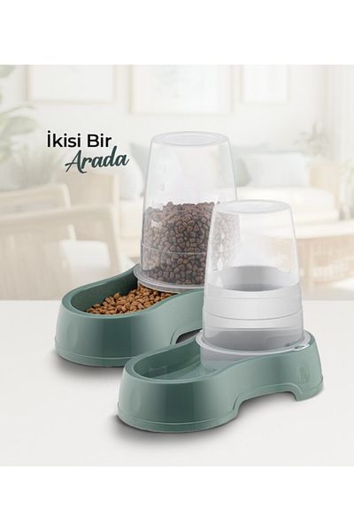 Gondol Food and Water Bowl with Pet Container 1.5 Lt..Cat Dog Food and Water Bowl Food Plate 2 Pcs