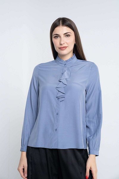 Nichii Solid Front-Button Ruffled Long Sleeve Blouse