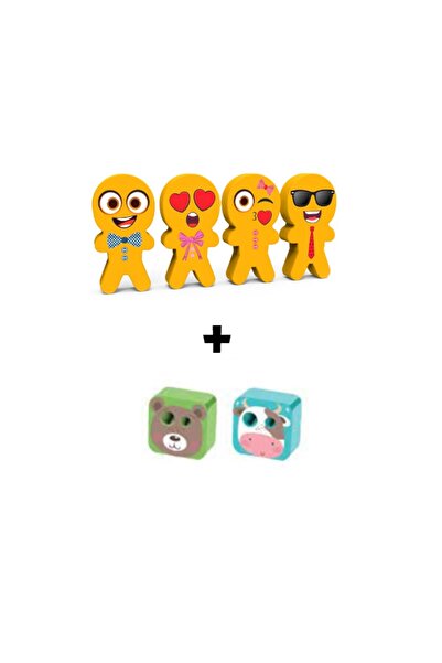 Adel ART.57 FUNNY FACE 4 ADET SİLGİ VE CUBBİE 2 ADET KALEMTRAŞ SETİ (ERKEK ÖĞ...