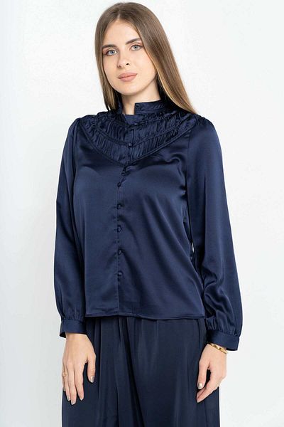 Nichii Solid Long Sleeve Blouse with Front Buttons