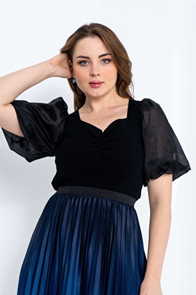 Nichii Classic Blouse with Sheer Sleeves