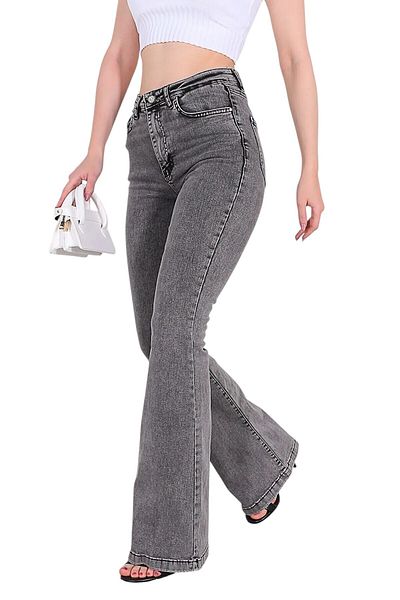 byhaziran butik Anemona Smoked Colorfast Lycra High Waist Spanish Leg Jeans
