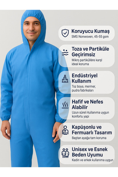 white guard Mavi Kapüşonlu Tek Kullanımlık İş Tulumu – Toz ve Partikül Koruyu...