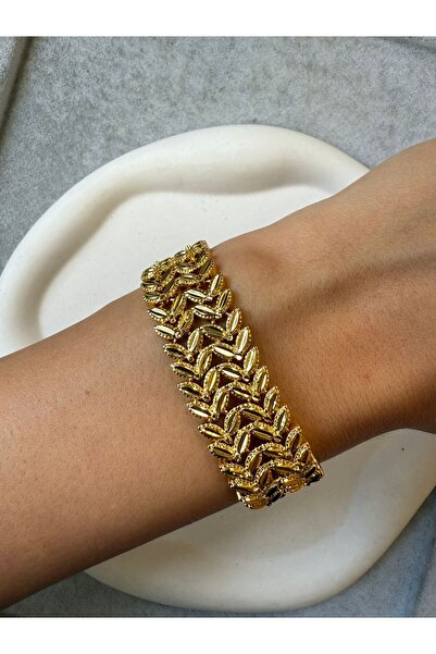 Yıldız Gold İmitasyon 22 Ayar Altın Kaplama Yaprak Desenli Bileklik