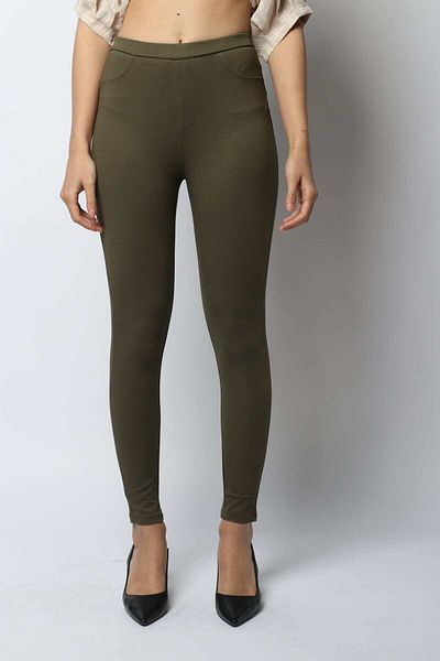 Nichii Women's High-Waisted Solid Leggings with Pockets - Long Length