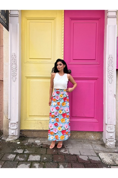 KÜÇÜĞÜM BUTİK Saten Çiçek Desenli Etek