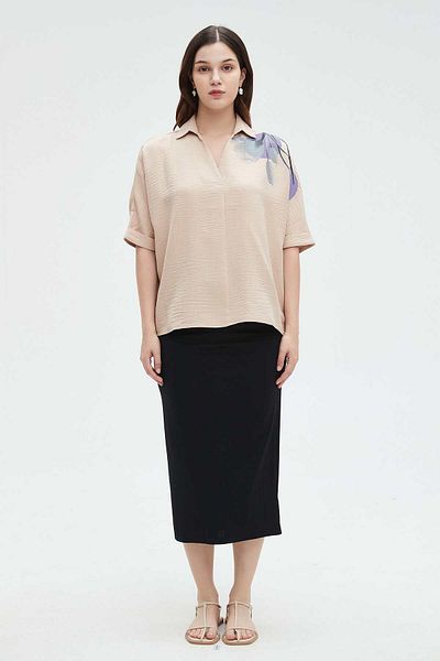 Nichii Women's 3/4 Sleeve Shoulder Print Blouse