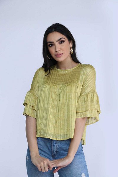 Nichii Women's Long Sleeve Ruffled Short Evening Blouse