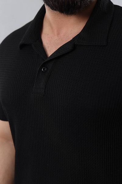 STOCX Men's Gray Buttoned Polo Neck Pique Textured T-Shirt