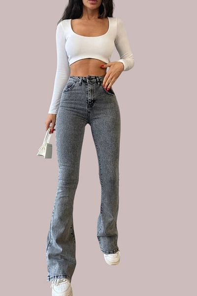 byhaziran butik Avra Spanish Leg Colorfast Smoked Stretchy High Waist Denim Pants