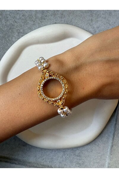 Yıldız Gold İmitasyon İnci Detaylı Çeyrek Çerçeveli Bileklik