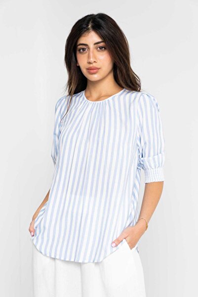 Nichii بلوزة مخططة بأكمام سادة بطول 3/4