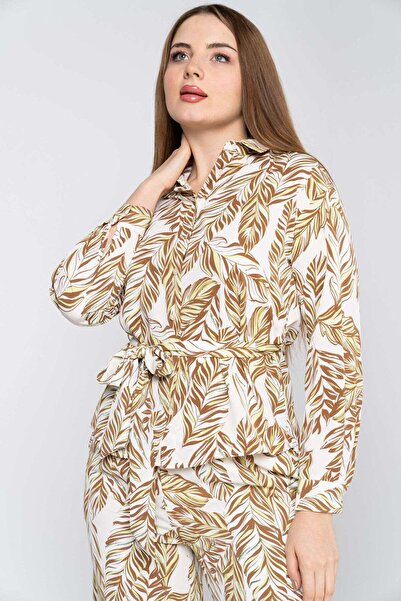 Nichii Floral Print Long Sleeve Shirt with Waist Tie