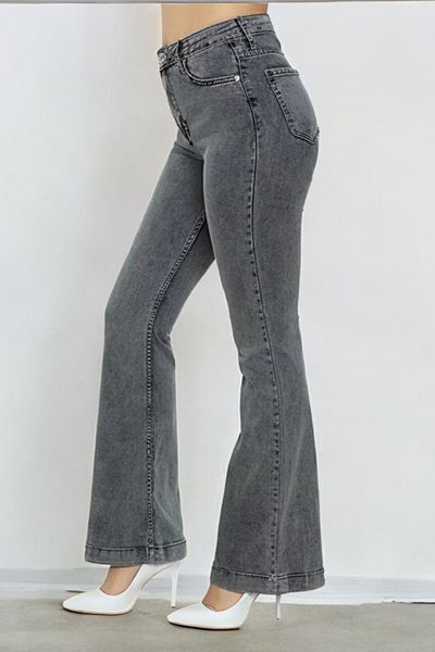 byhaziran butik Elvira Women's High Waist Smoked Denim Flare Jeans