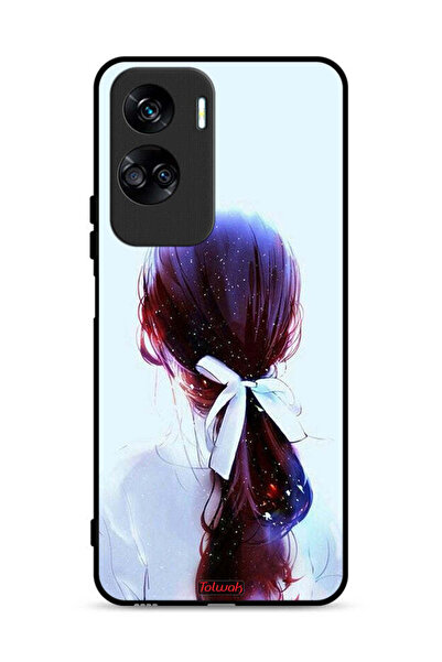 Tolwak غطاء حماية لهاتف Honor 90 Lite 5G مع ربطة شعر وفن فتاة مع رباط شعر