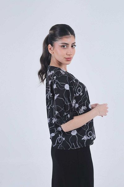 Nichii Women's Puff Sleeve Printed Blouse
