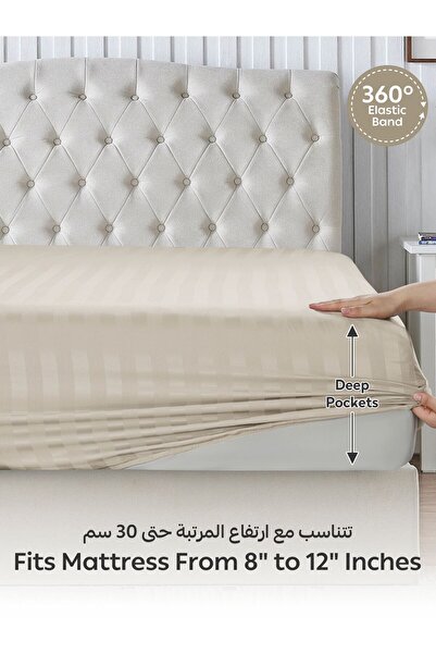 Donetella Striped Fitted Sheet Set 120x200 cm Twin – 1 Fitted Sheet + 1 Pillowcases, 30cm Deep
