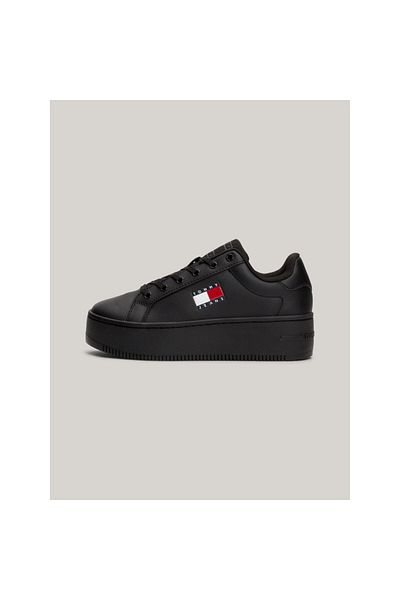 Tommy Hilfiger Damskie buty z logo marki na platformie Obcasy Stylowo wyglądające czarne tenisówki Odpowiednie do codziennego użytku En0en02518-