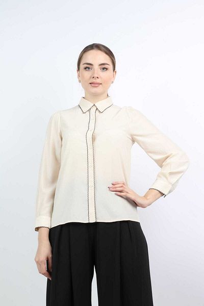 Nichii Embroidered Collar Long Sleeve Solid Shirt