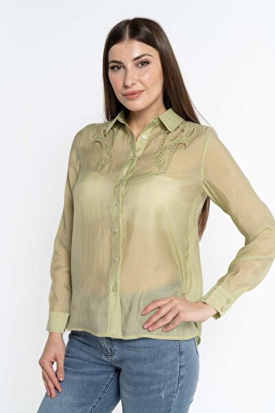 Nichii Women's Sheer Long Sleeve Button-Up Shirt
