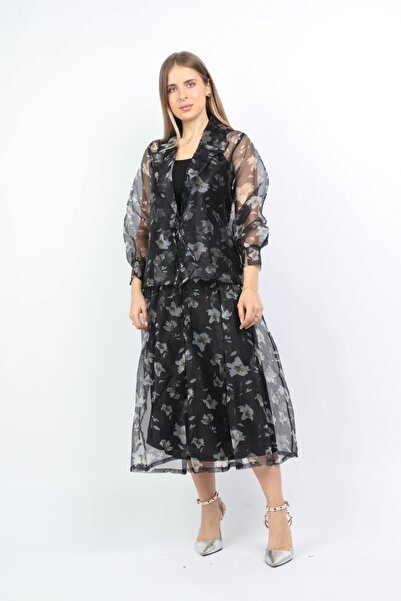 Nichii Women’s Sheer Floral Chiffon Blouse with Long Sleeves and Collar