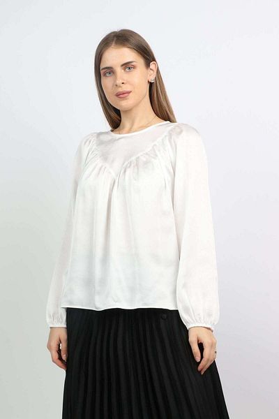 Nichii Classic Women's Long Puff-Sleeve Blouse with Seven Button Front