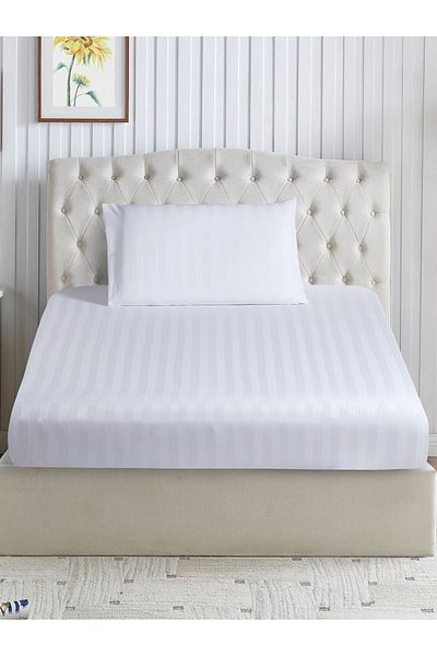 Donetella Striped Fitted Sheet Set 120x200 cm Twin – 1 Fitted Sheet + 1 Pillowcases, 30cm Deep