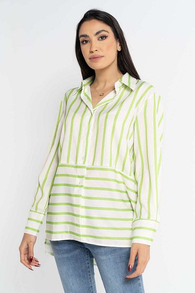 Nichii Women's Striped Long Sleeve Button-Up Shirt