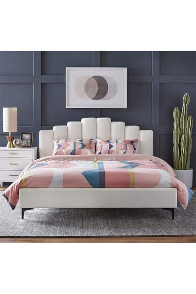 modern suite Madrid | Single bed, velvet fabric, size 120*200*110 cm, white color