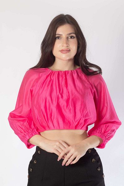 Nichii Women's Solid High-Waist Blouse with 3/4 Sleeves