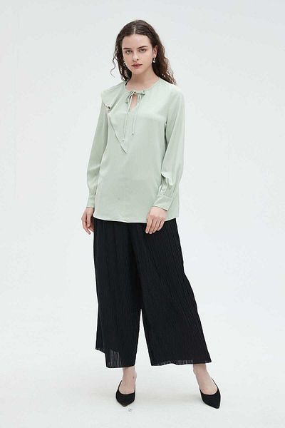 Nichii Solid Women's Blouse with Shoulder Cut and Long Sleeves