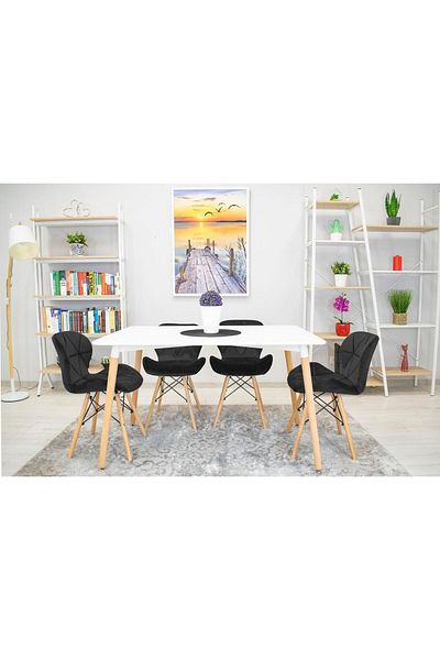 Mercaton Set 4 scaune stil scandinav, Mercaton, Lago, catifea, lemn, negru, 48x43x74 cm