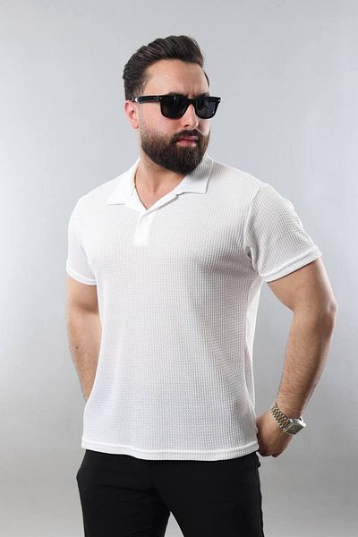 STOCX Men's Gray Buttoned Polo Neck Pique Textured T-Shirt
