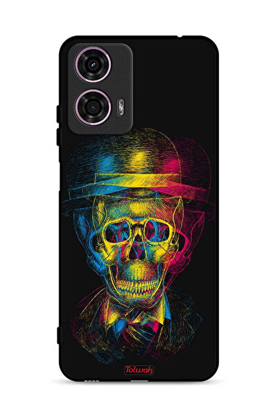 Tolwak غطاء حماية لهاتف موتورولا موتو جي 24 4G بتصميم جمجمة وقبعة ملونة وفن خ...