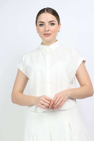 Nichii Women's Short Button-Up Shirt with Short Sleeves and Collar