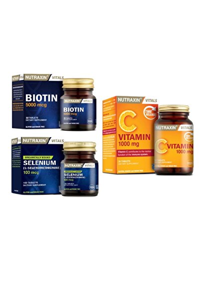 Nutraxin 30 Tablet 1000mg C Vitamini+biotin 5000 Mcg 30 Tablet+selenium 100mc...