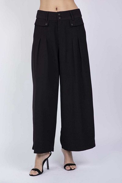 Nichii Women's Long Wide Trousers with Buttons and Pockets