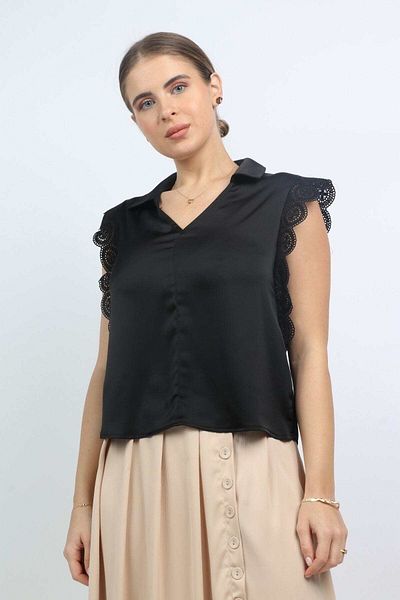 Nichii Women's Sleeveless Blouse with Short Collar